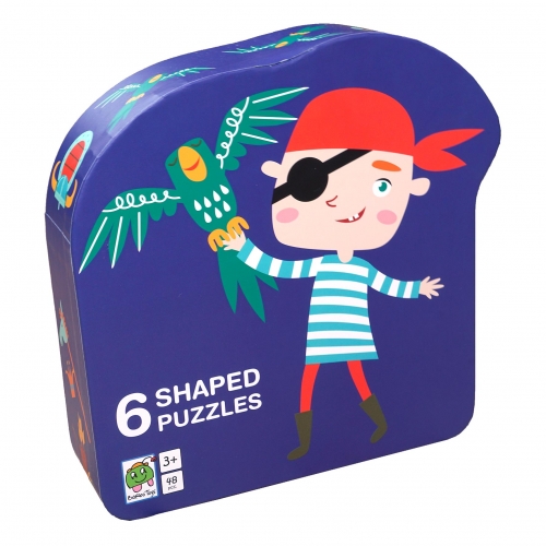 Puzzle dla dzieci w ozdobnym pudełku, Pirat, Zestaw 6 układanek, 48 el.