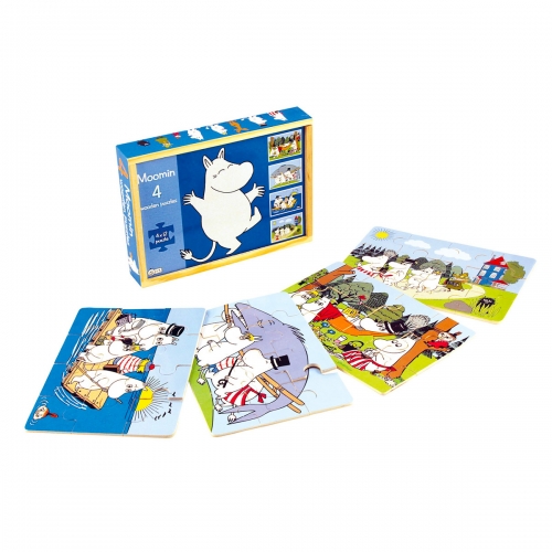 Drewniane Puzzle, 4 Układanki, Muminki