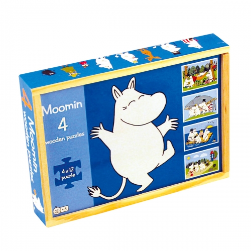 Drewniane Puzzle, 4 Układanki, Muminki