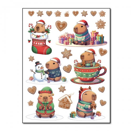 Naprasowanki, Naplamki, Termo Naklejki na Ubrania DTF - Świąteczna Kapibara