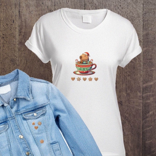 Naprasowanki, Naplamki, Termo Naklejki na Ubrania DTF - Świąteczna Kapibara