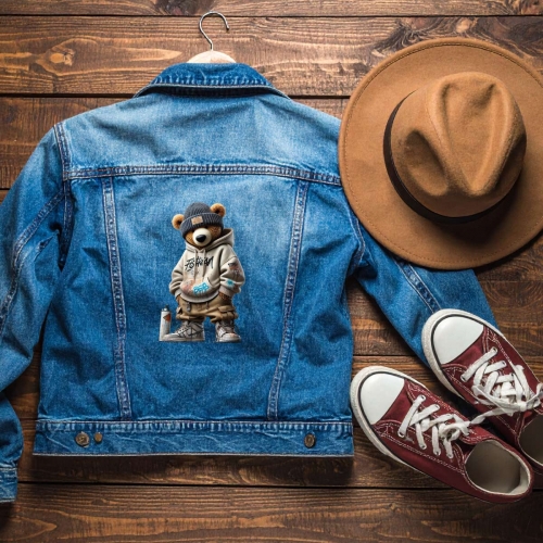 Naprasowanki, Naplamki, Termo Naklejki na Ubrania DTF - Miś Graffiti