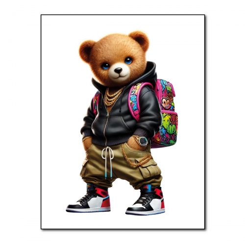 Naprasowanki, Naplamki, Termo Naklejki na Ubrania DTF - Miś z Plecakiem