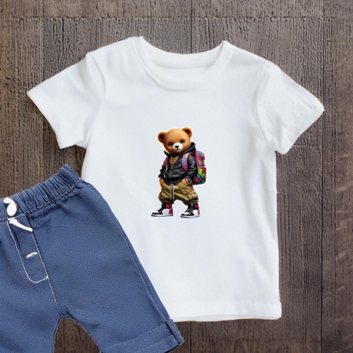 Naprasowanki, Naplamki, Termo Naklejki na Ubrania DTF - Miś z Plecakiem