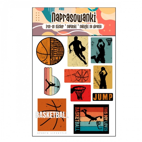 Naprasowanki, Naplamki, Termo Naklejki na Ubrania DTF - Koszykówka 10el.