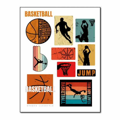 Naprasowanki, Naplamki, Termo Naklejki na Ubrania DTF - Koszykówka 10el.