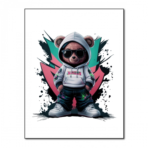 Naprasowanki, Naplamki, Termo Naklejki na Ubrania DTF - Miś Hip-Hop