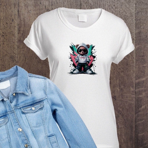 Naprasowanki, Naplamki, Termo Naklejki na Ubrania DTF - Miś Hip-Hop