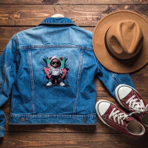 Naprasowanki, Naplamki, Termo Naklejki na Ubrania DTF - Miś Hip-Hop