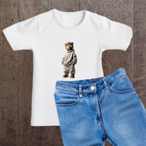 Naprasowanki, Naplamki, Termo Naklejki na Ubrania DTF - Miś w Klapkach