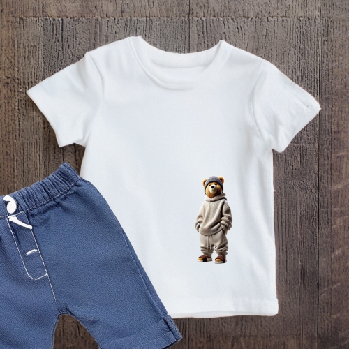 Naprasowanki, Naplamki, Termo Naklejki na Ubrania DTF - Miś w Klapkach