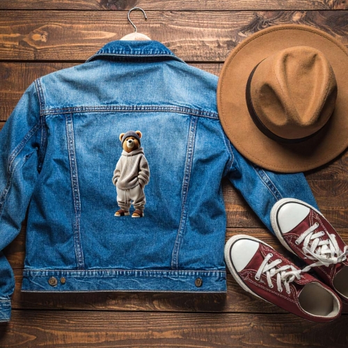 Naprasowanki, Naplamki, Termo Naklejki na Ubrania DTF - Miś w Klapkach