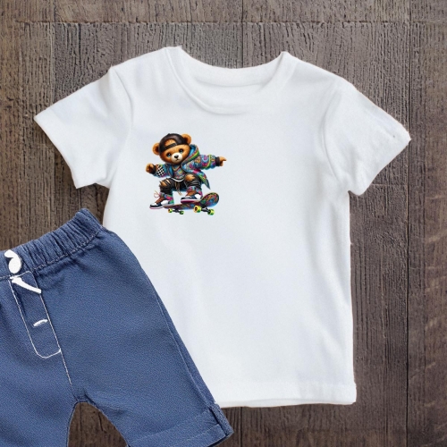 Naprasowanki, Naplamki, Termo Naklejki na Ubrania DTF - 2 Misie - zestaw z Deskorolką