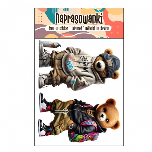 Naprasowanki, Naplamki, Termo Naklejki na Ubrania DTF - 2 Misie - zestaw z Plecakiem