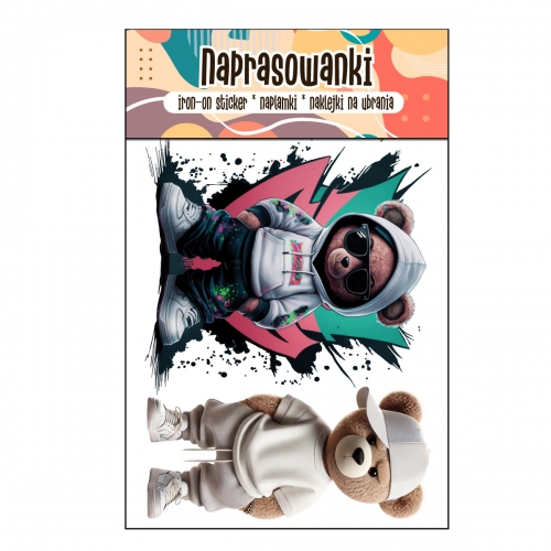 Naprasowanki, Naplamki, Termo Naklejki na Ubrania DTF - 2 Misie - zestaw Hip Hop
