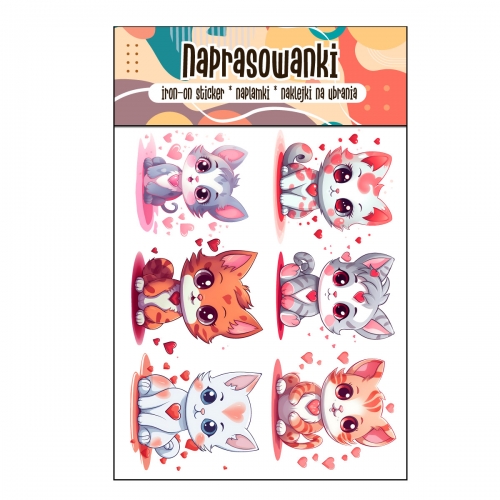 Naprasowanki, Naplamki, Termo Naklejki na Ubrania DTF - Koty KAWAII
