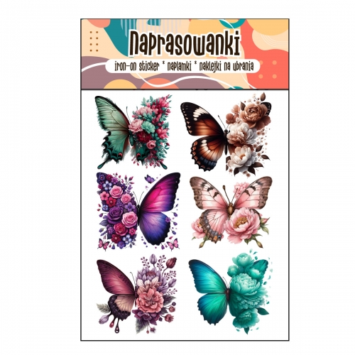 Naprasowanki, Naplamki, Termo Naklejki na Ubrania DTF - Motyle 6 el.