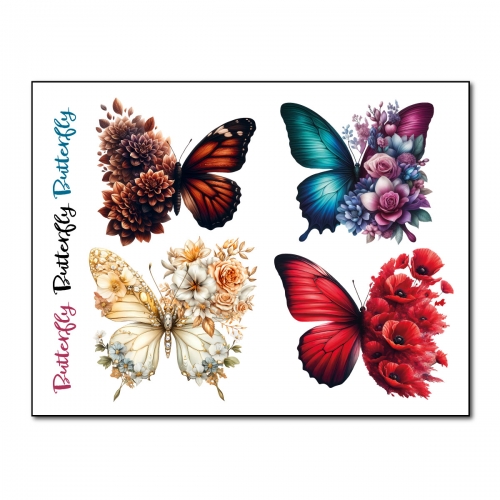 Naprasowanki, Naplamki, Termo Naklejki na Ubrania DTF - Motyle 4 el.