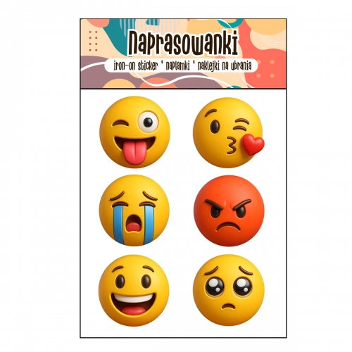 Emotki, Emoji, Emocje, Naprasowanki, Naplamki, Termo Naklejki na Ubrania DTF